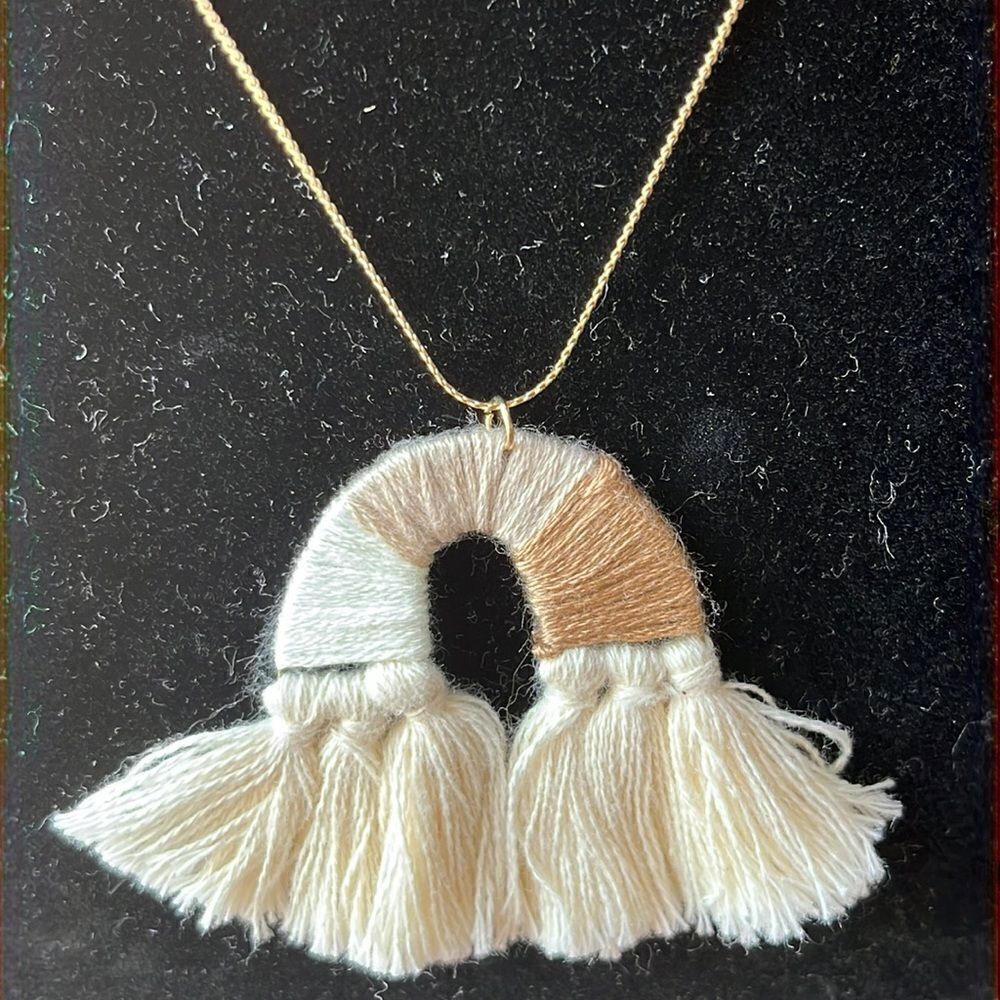 18” Boho Inspired Gold Tone Necklace with Earth Tone Rainbow Pendant - Picture 4 of 6